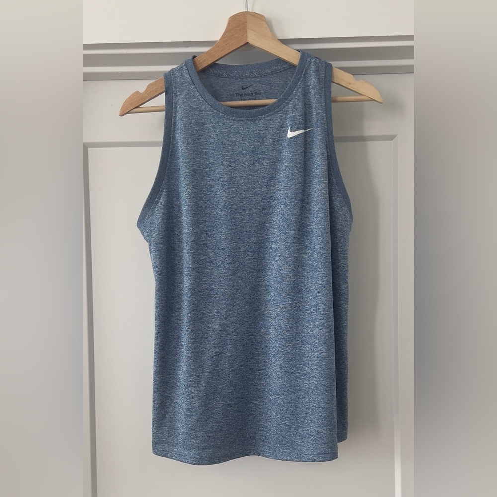 Nike Heathered Blue Athletic Tank with White Swoosh